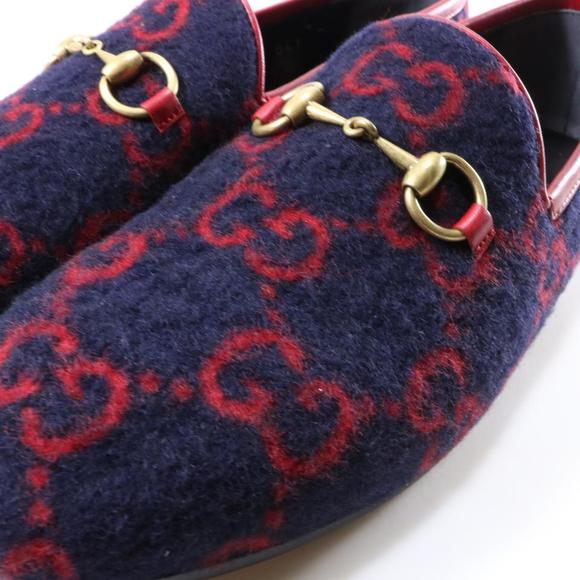 Jordaan GG Print Horsebit Classic Wool Navy Red Flannel Loafers D096 - Picture 12 of 12